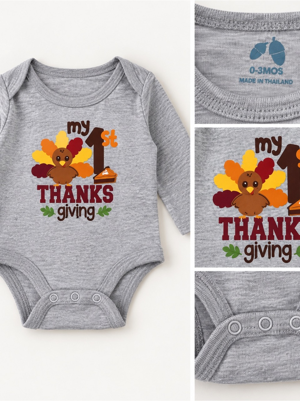My 1st Thanksgiving Grey Baby One-Piece Bodysuit